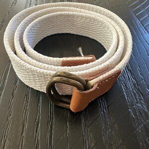 2 for $10 🎁 White D-Ring Woven Canvas Belt W/Leather Accents
